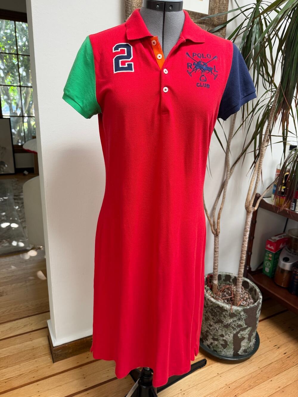 VTG Ralph Lauren Sport Colorblock Polo Dress Red Green Navy Size M
